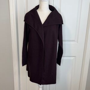 Eileen Fisher Dark Purple Wool Open Wrap Long Sweater Coat Petite Small Spring